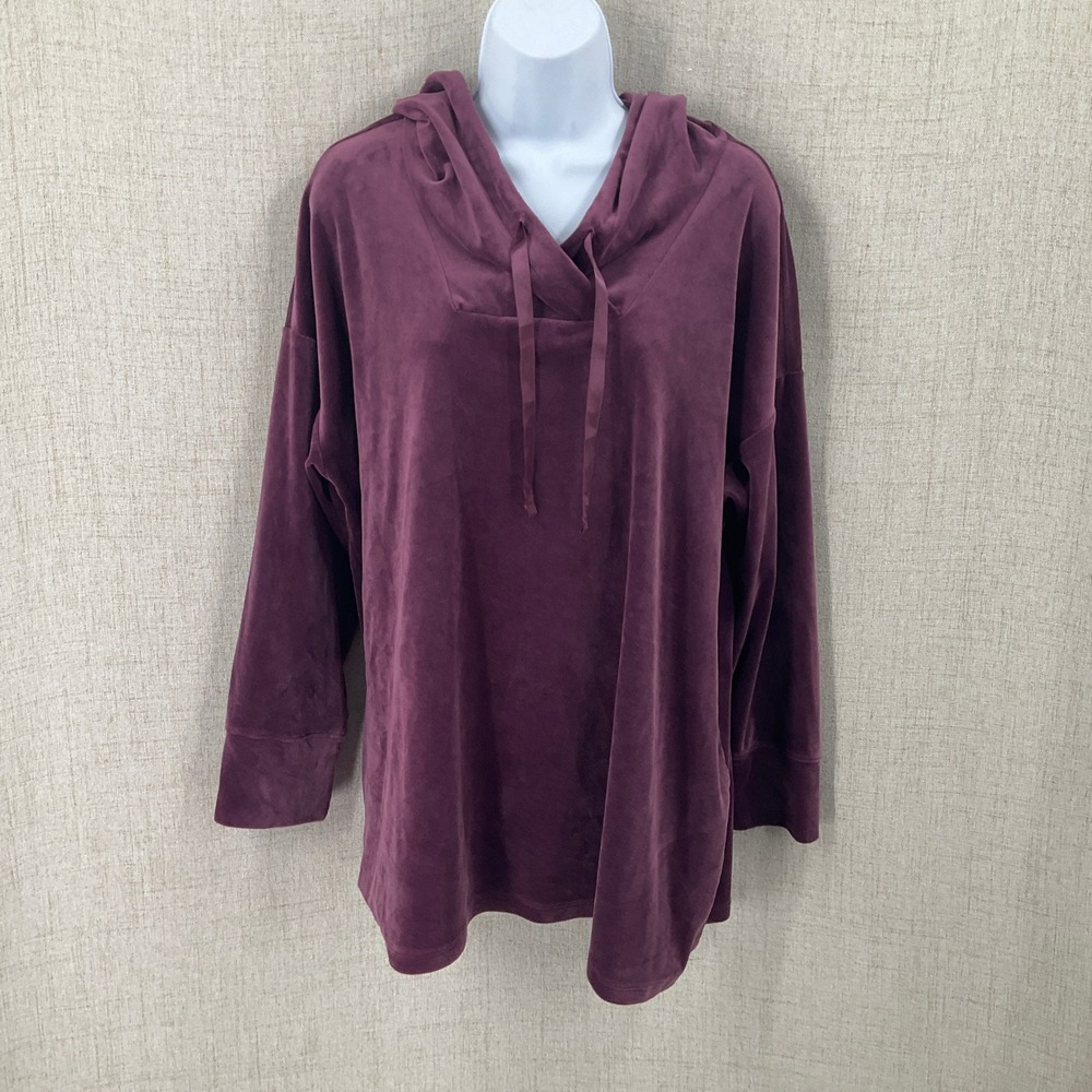 Pure Jill Hoodie Tunic Women XL Purple Faux Suede Oversized Classic Minimalist